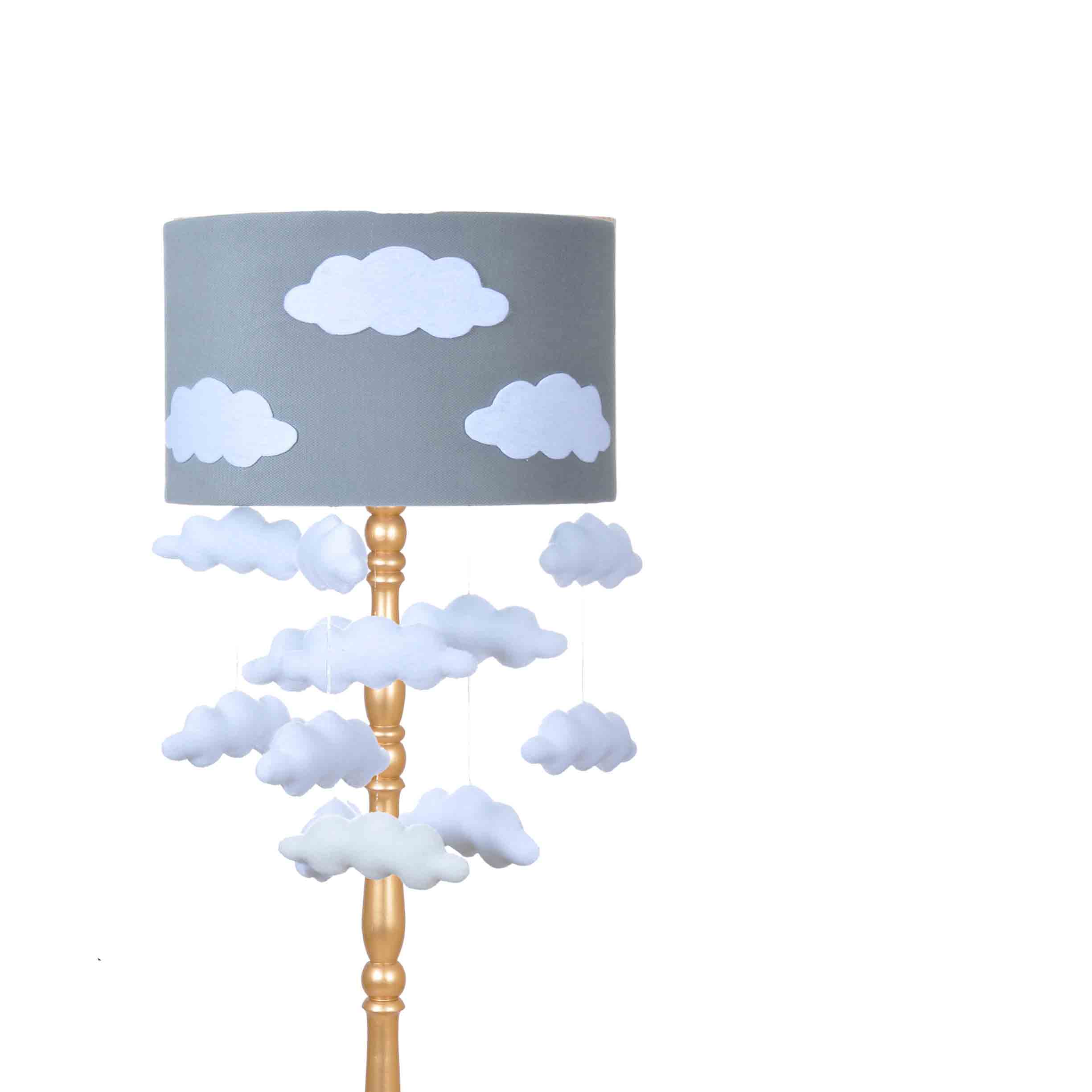 آباژور سالنی  چوبی آوید طلایی با کلاهک ابر طوسی و آویز