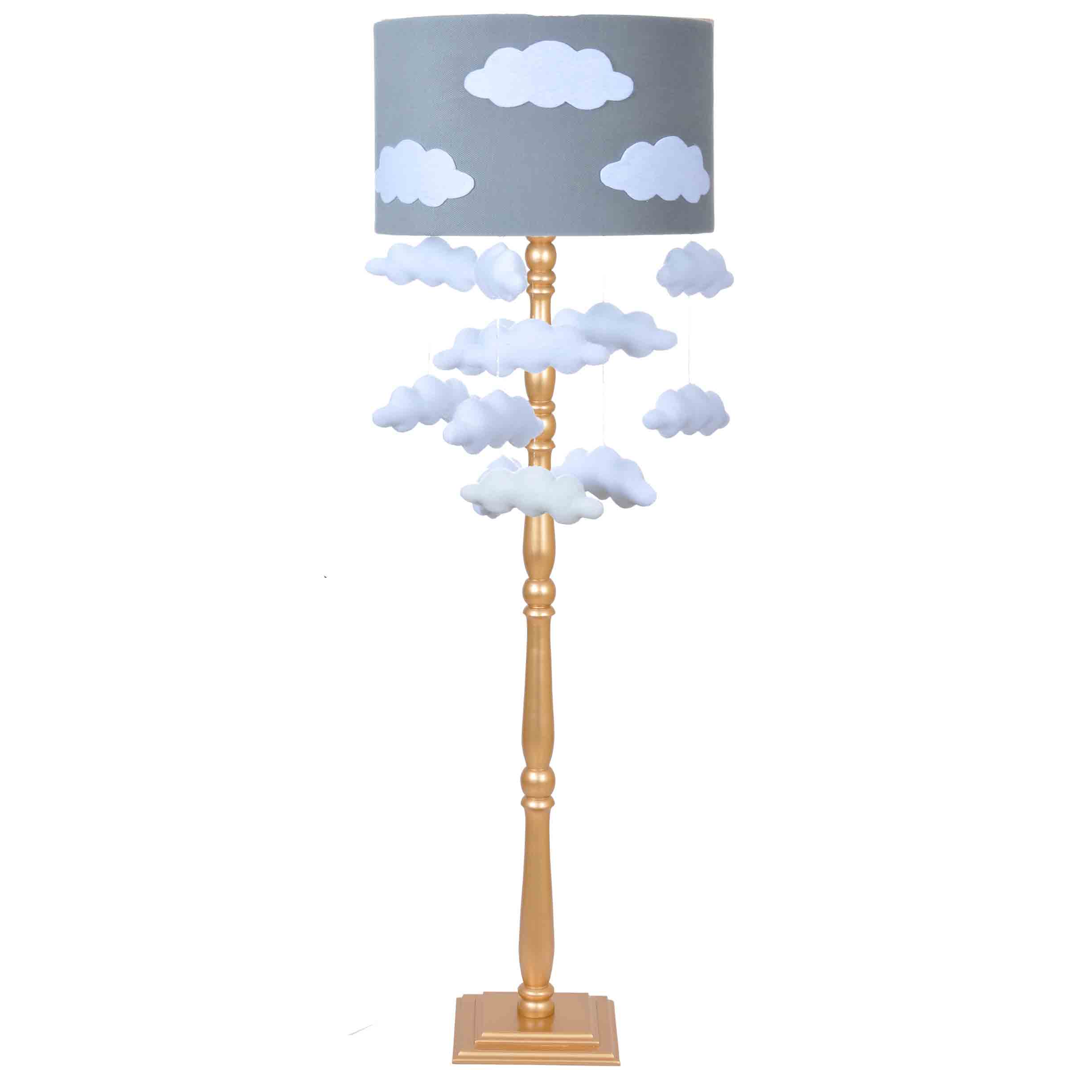 آباژور سالنی  چوبی آوید طلایی با کلاهک ابر طوسی و آویز